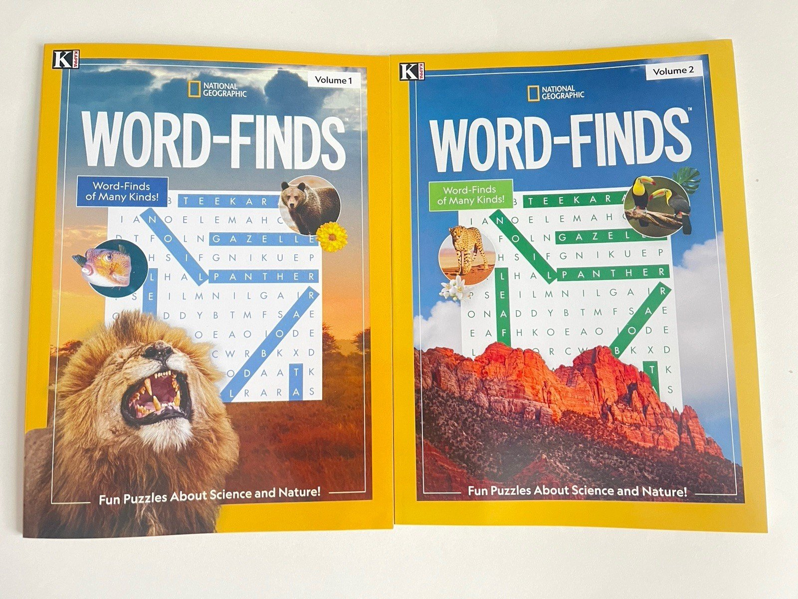 National Geographic Word-Finds Word Search Puzzle Books Lot Volumes 1 & 2 Kappa