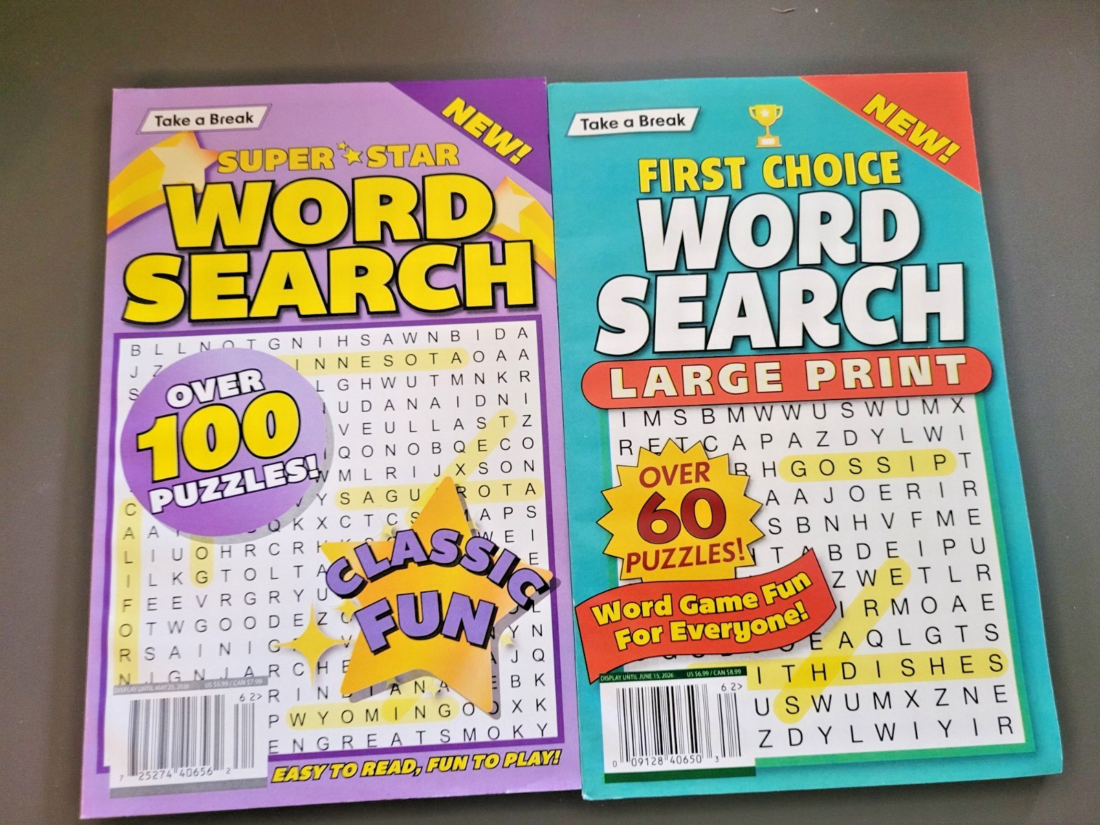Lot of 2 – Word Search Puzzle Books by Take-A-Break – Super*Star & First Choice